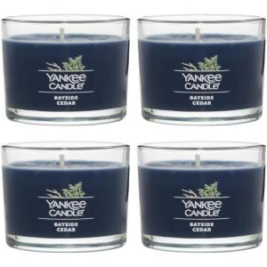 imageYankee Candle Signature Votive Mini Candle Jar Autumn Daydream Scent Natural Soy Wax Blend Candle with Natural Fiber Wick 13 OZ Glass Jar Pack of 4Bayside Cedar