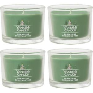 imageYankee Candle Signature Votive Mini Candle Jar Balsam ampamp Cedar Scent Natural Soy Wax Blend Candle with Natural Fiber Wick 13 OZ Glass Jar Pack of 6Shimmering Christmas Tree