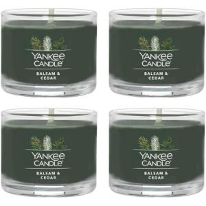 imageYankee Candle Signature Votive Mini Candle Jar Balsam ampamp Cedar Scent Natural Soy Wax Blend Candle with Natural Fiber Wick 13 OZ Glass Jar Pack of 6Balsam Cedar