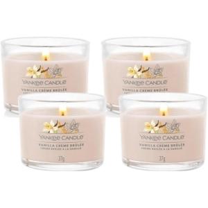 imageYankee Candle Signature Votive Mini Candle Jar Pumpkin Banana Scone Scent Natural Soy Wax Blend Candle with Natural Fiber Wick 13 OZ Glass Jar Pack of 12Vanilla Crme Brulee