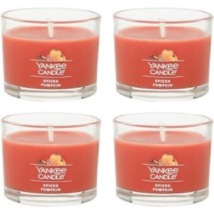 imageYankee Candle Signature Votive Mini Candle Jar Pumpkin Banana Scone Scent Natural Soy Wax Blend Candle with Natural Fiber Wick 13 OZ Glass Jar Pack of 12Spiced Pumpkin