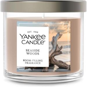 imageYankee Candle Medium Pillar Scented Candle with up to 115 Hour Burn Time Premium Plant Wax Blend for Consistent Burn 1425 oz Pillar Candle with Room Filling Fragrance Midnight JasmineSeaside Woods